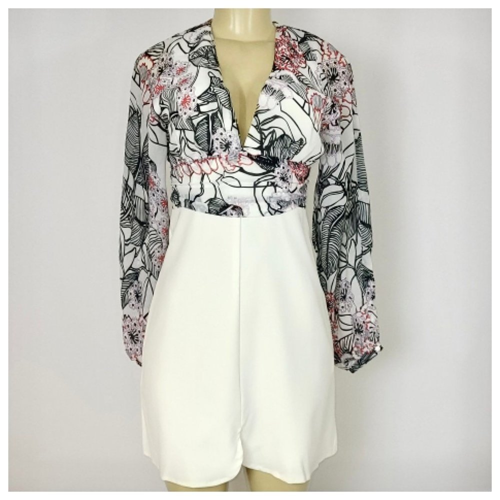 White Multi Color Dress Jr Medium